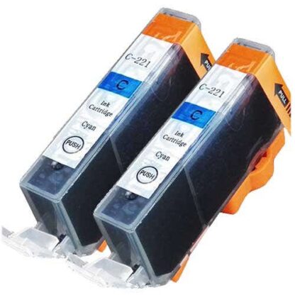 Canon CLI-221C (2947B001) Compatible Cyan Ink Cartridge Twin Pack