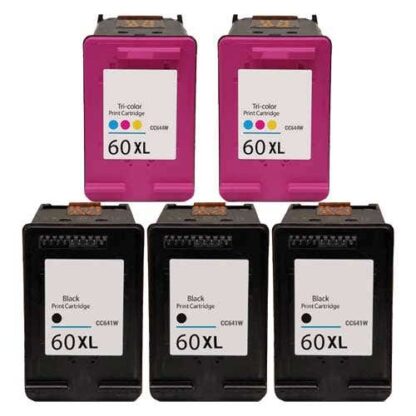 HP 60XL Remanufactured High-Yield 5-Piece Combo Pack