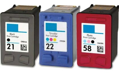 Remanufactured HP 21 & 22 & 58 Ink Cartridge 3-Piece Combo Pack